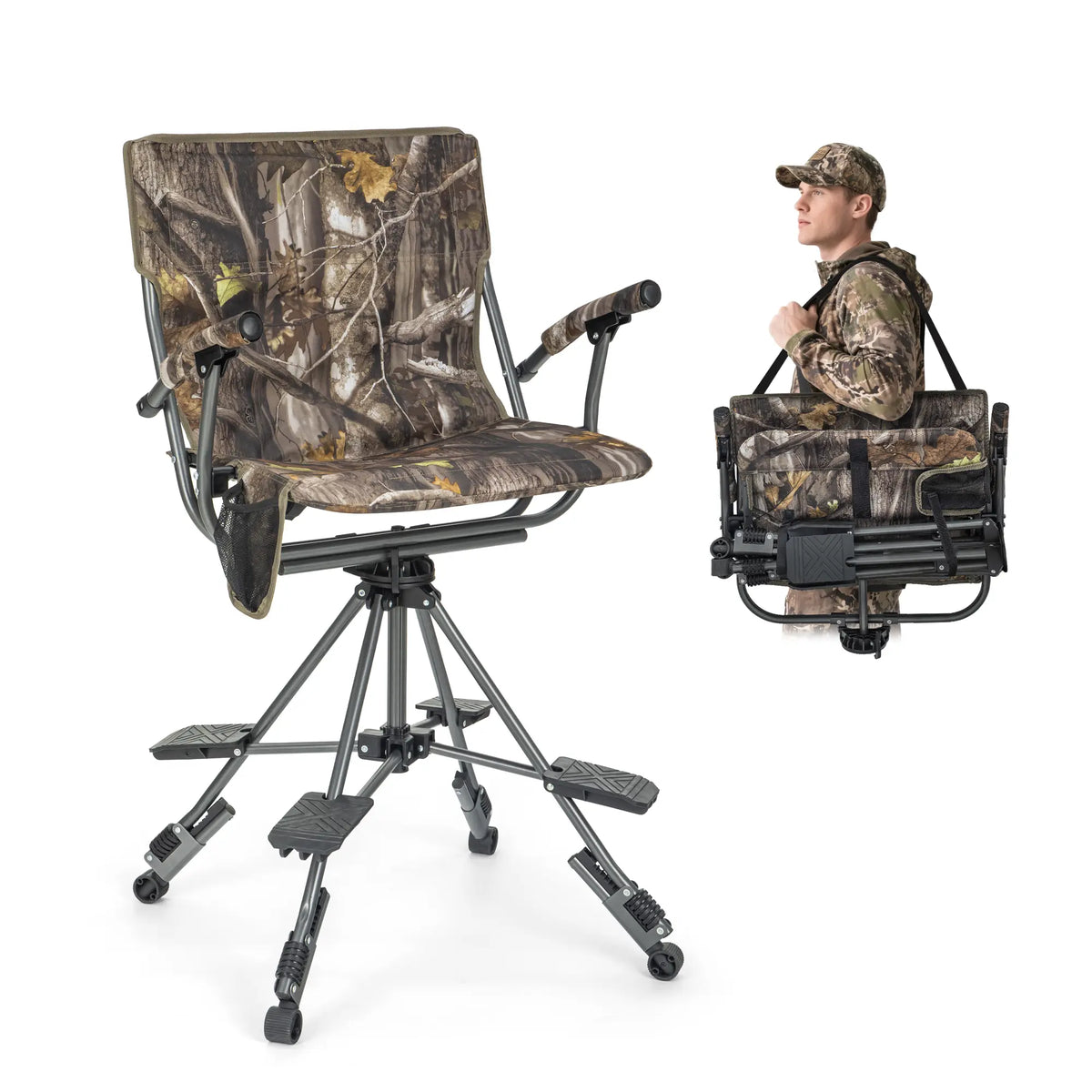 Folding Hunting Chair – Whisper-Quiet 360° Swivel, 330 lb Capacity, All-Terrain Stability