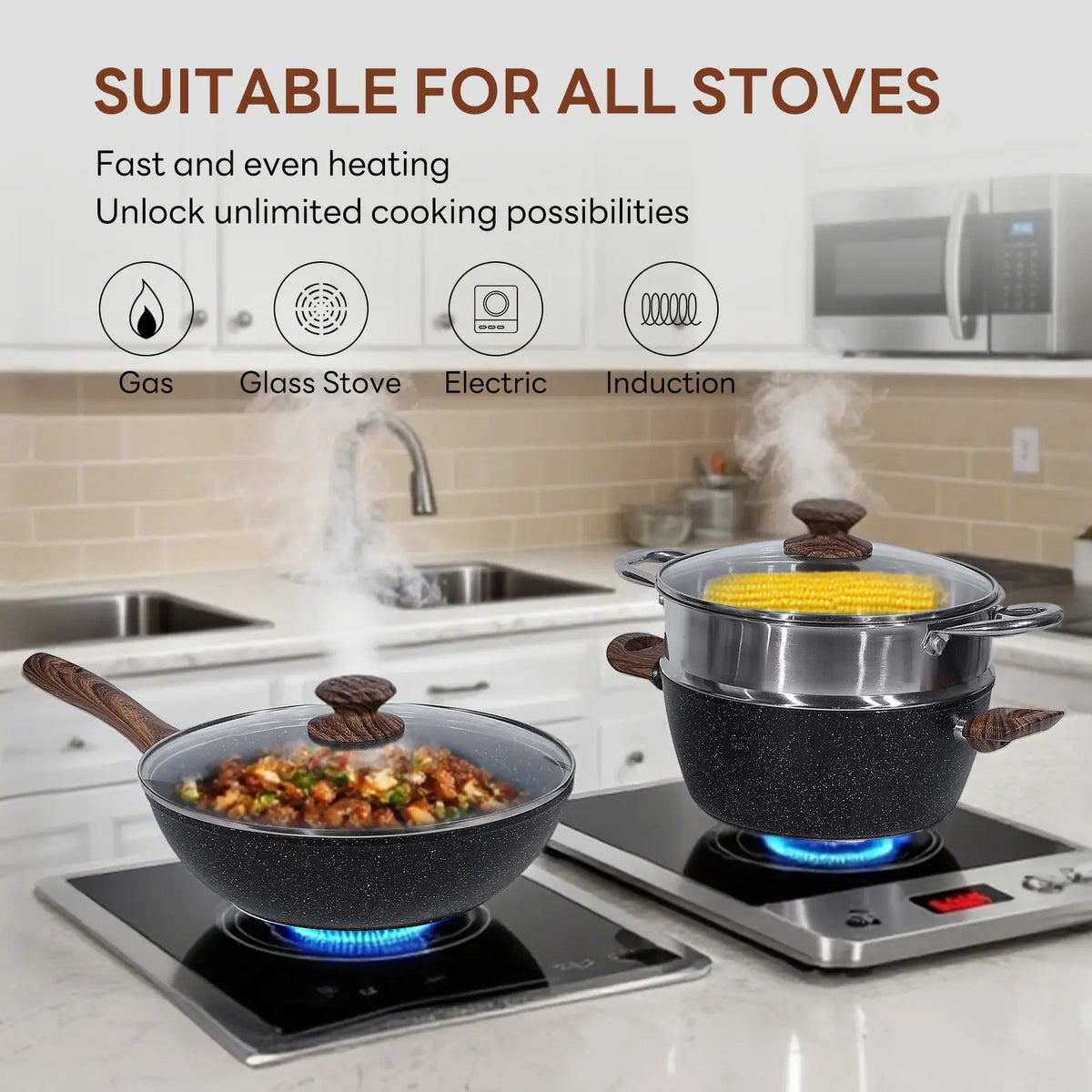 Sweetcrispy Ceramic Granite Nonstick Cookware Set