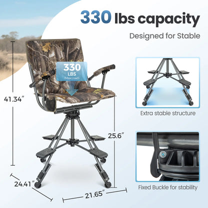 Folding Hunting Chair – Whisper-Quiet 360° Swivel, 330 lb Capacity, All-Terrain Stability