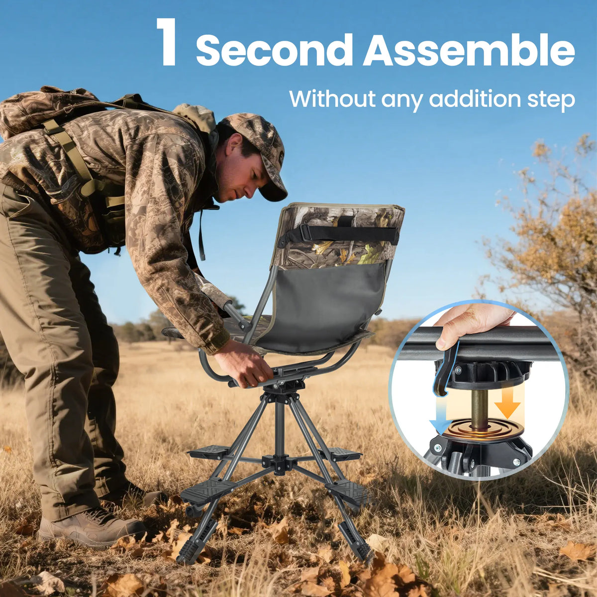 Folding Hunting Chair – Whisper-Quiet 360° Swivel, 330 lb Capacity, All-Terrain Stability