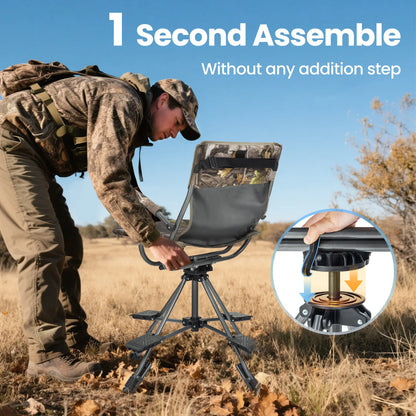 Folding Hunting Chair – Whisper-Quiet 360° Swivel, 330 lb Capacity, All-Terrain Stability