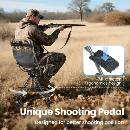 Folding Hunting Chair – Whisper-Quiet 360° Swivel, 330 lb Capacity, All-Terrain Stability