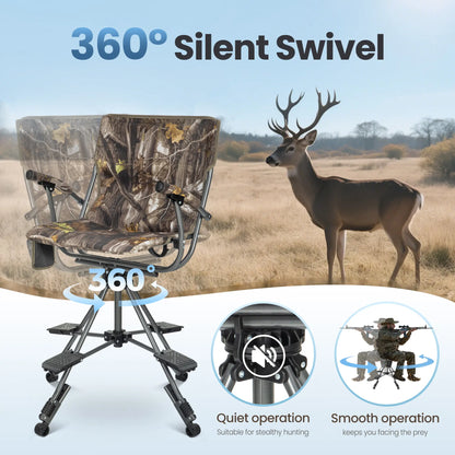 Folding Hunting Chair – Whisper-Quiet 360° Swivel, 330 lb Capacity, All-Terrain Stability