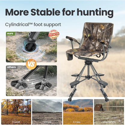 Folding Hunting Chair – Whisper-Quiet 360° Swivel, 330 lb Capacity, All-Terrain Stability