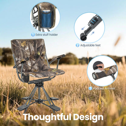 Folding Hunting Chair – Whisper-Quiet 360° Swivel, 330 lb Capacity, All-Terrain Stability