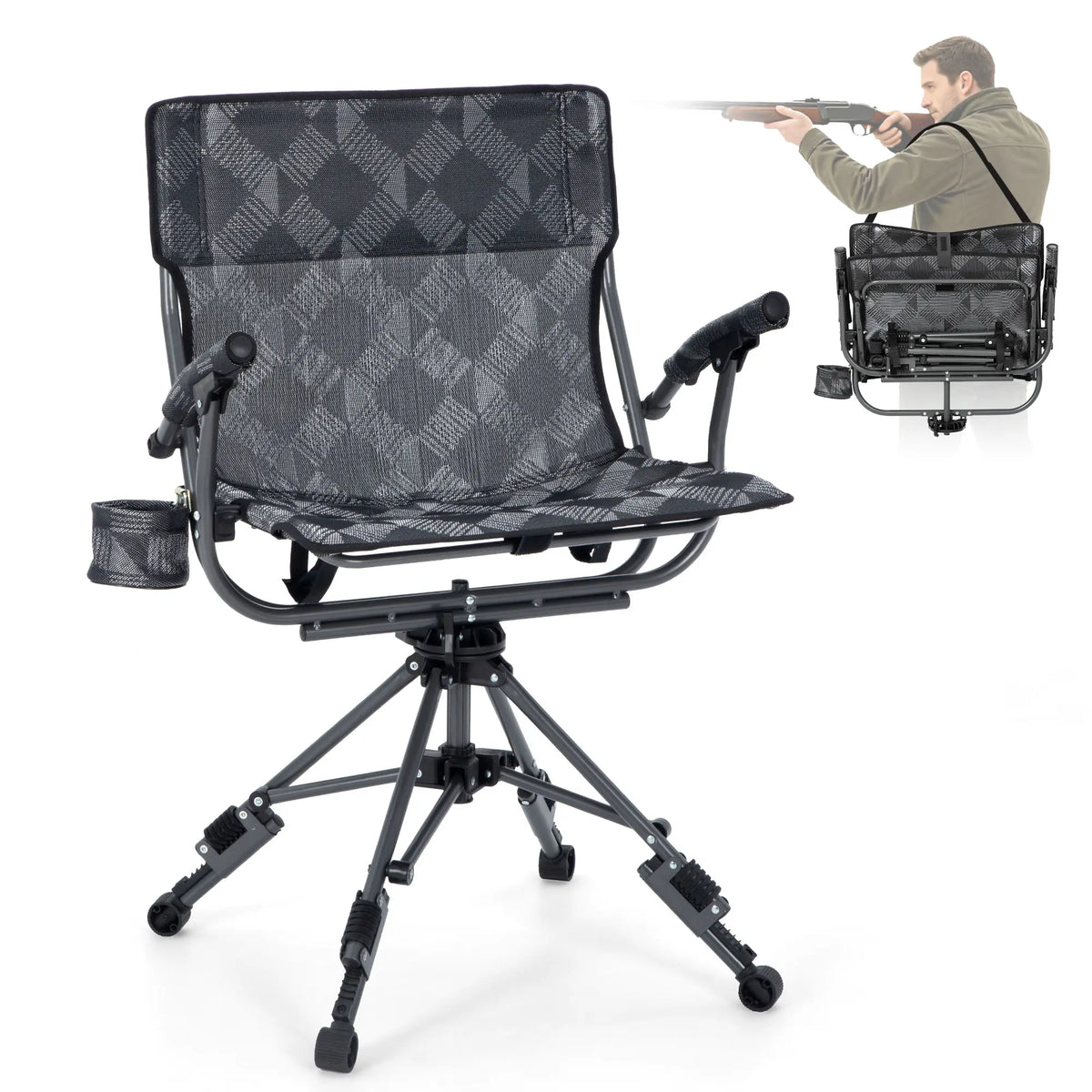 Folding Hunting Chair – Whisper-Quiet 360° Swivel, 330 lb Capacity, All-Terrain Stability