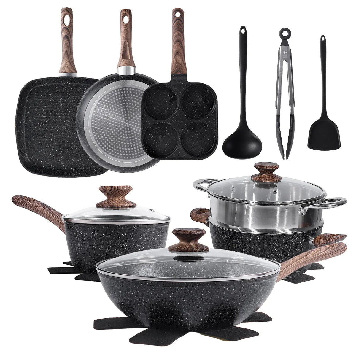 Sweetcrispy Ceramic Granite Nonstick Cookware Set